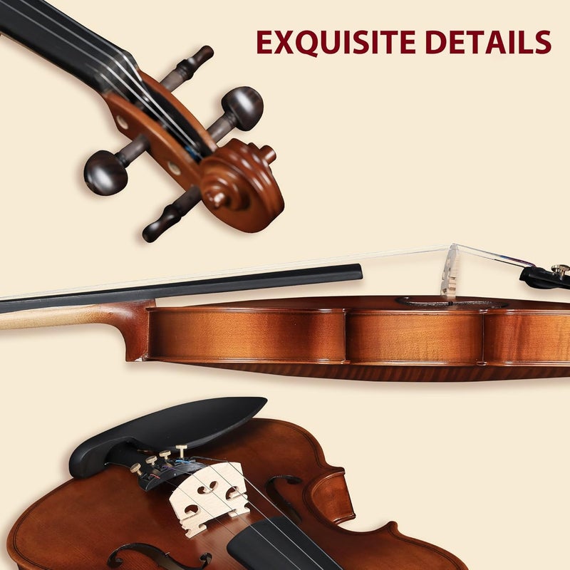 AIBILEEN 4/4 Violin Set, Full Size Fiddle for Adults Beginners with Hard Case, Music Stand, Shoulder Rest, Rosin, Bow, Tuner, Extra Strings, Mute, Wall Mount, Fingerboard Sticker, Cleaning Cloth - Image 4